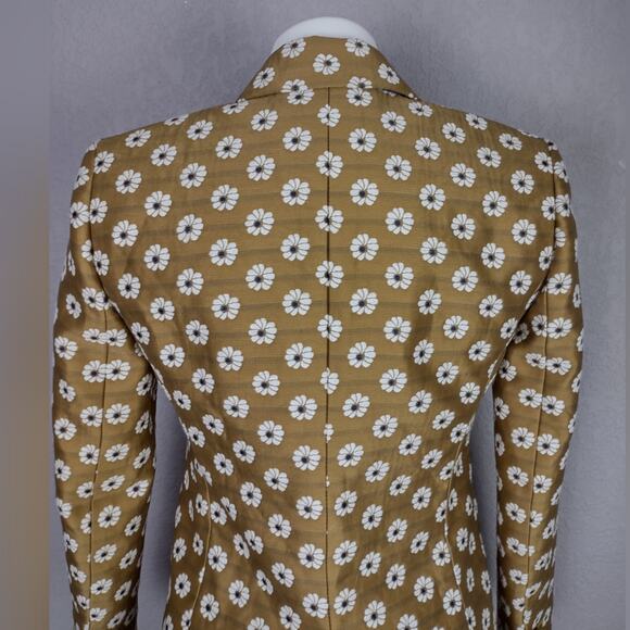J. Crew Campbell Scattered Daisy Gold Floral Print Jacquard Gold Button Blazer 0 - Picture 10 of 16